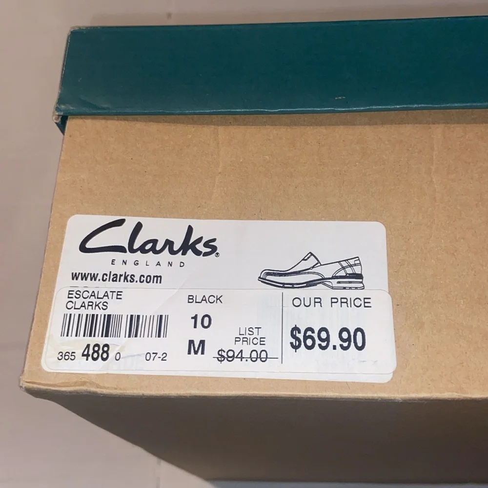 Clarks Escalate black slip on loafers size 10M with original box.
